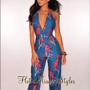 Backless teal and red hot jumpsuit! Size large.